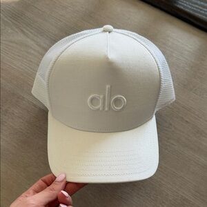 White Alo Trucker Hat. OS